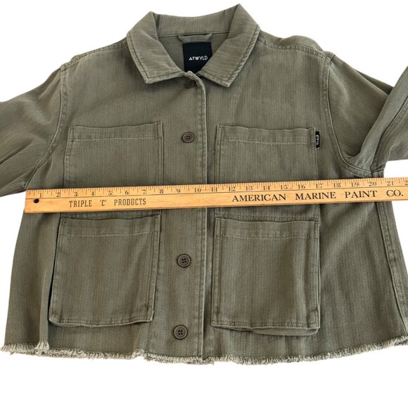ATWYLD Embroidered Wyld Life Army Green Button Jacket Women's Medium Moto Baddie - Picture 5 of 14